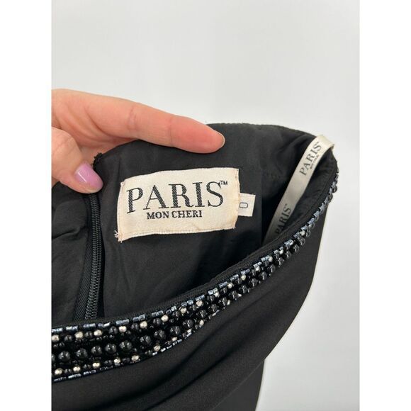 MON CHERI Paris Black Beaded High Waist Very Long Maxi Skirt With Train Size 0 - Picture 6 of 6